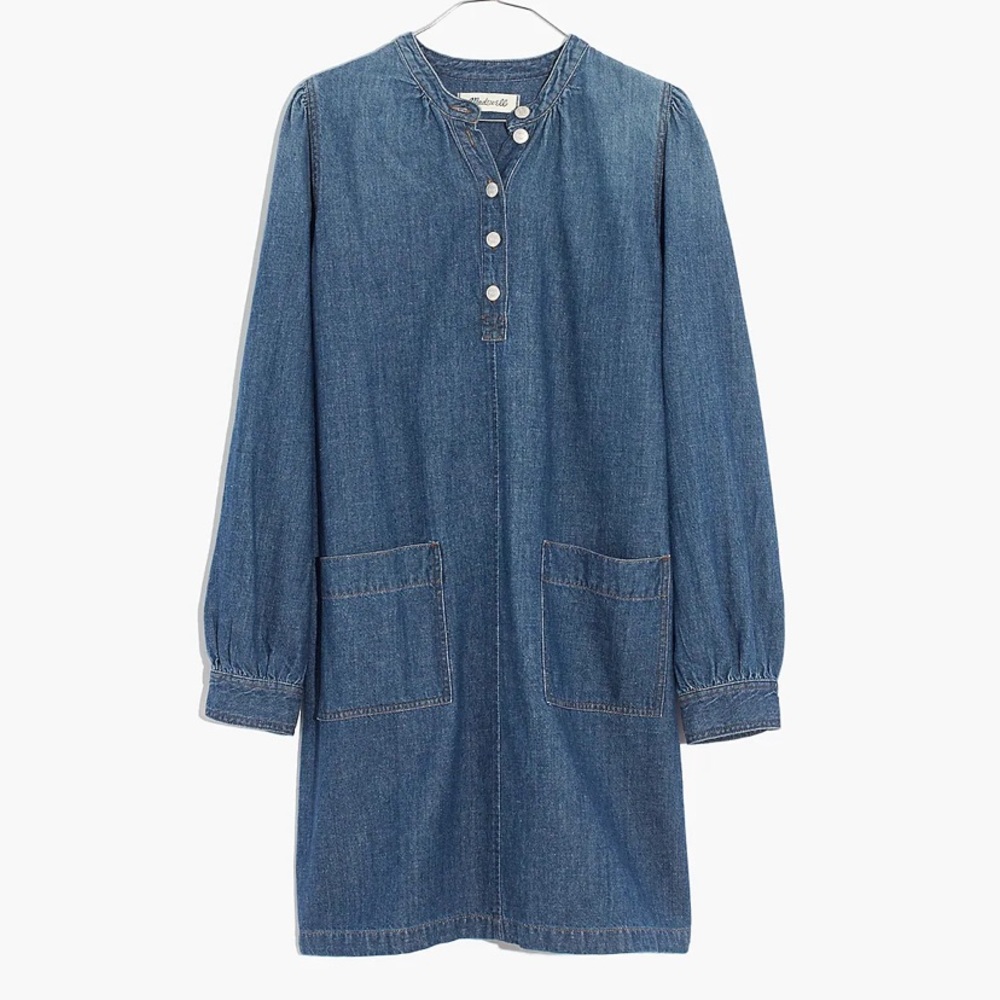 Denim Patch-Pocket Popover Shirtdress